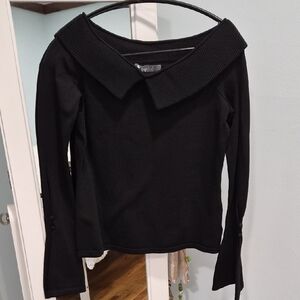 Marled Black Off-the-Shoulder Sweater